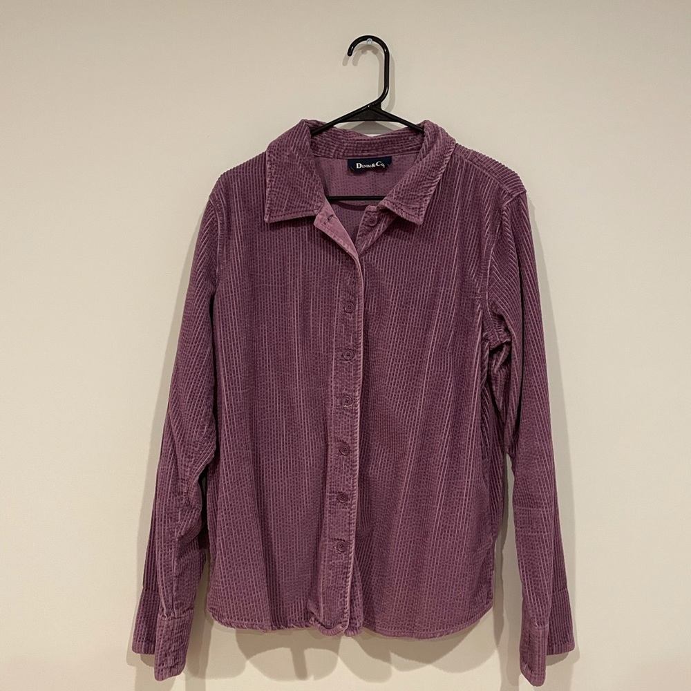 Denim & Co Purple Corduroy Button-Down Shirt
